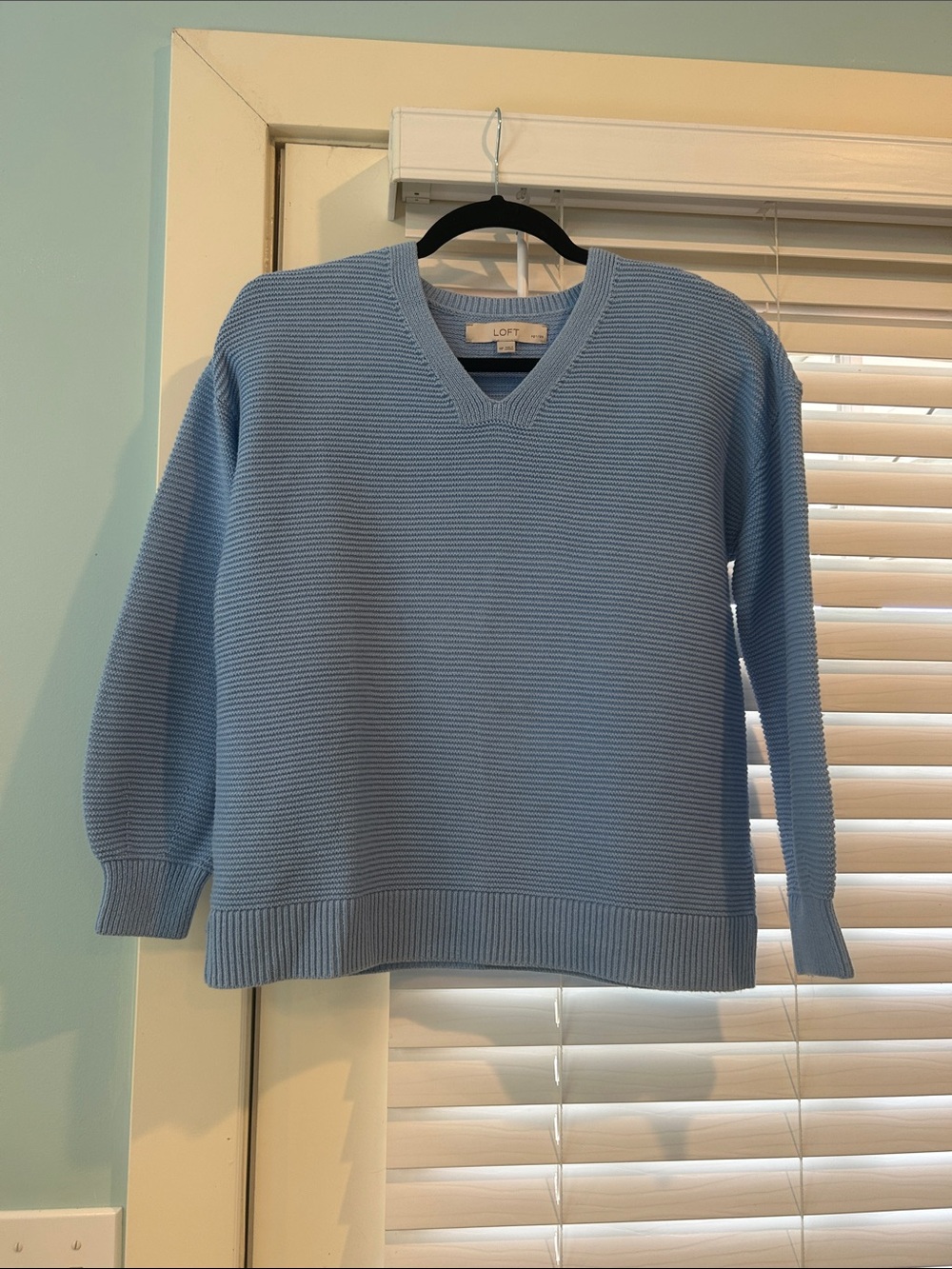 LOFT  Sky Blue V-Neck Textured Knit Sweater